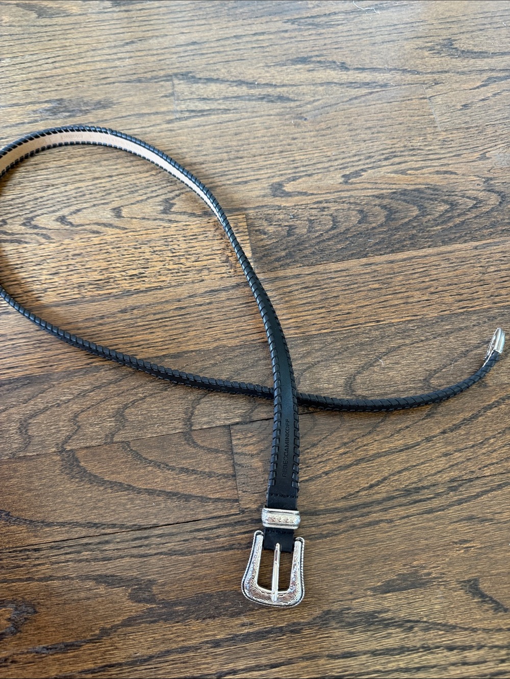 Rebecca Minkoff Black Braided Leather Belt with Silver Buckle